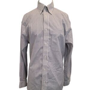 Orvis Men’s Dress Shirt M – White with Gray & Black Check – Cotton – EUC